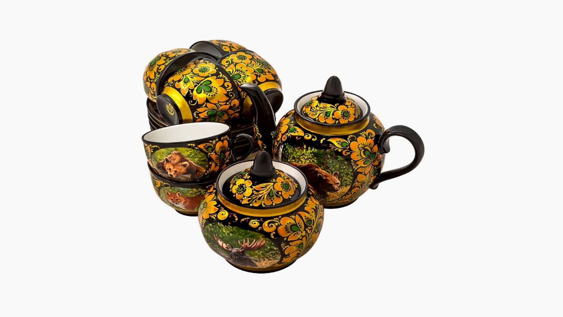 Сервиз чайный с сюжетом хохлома